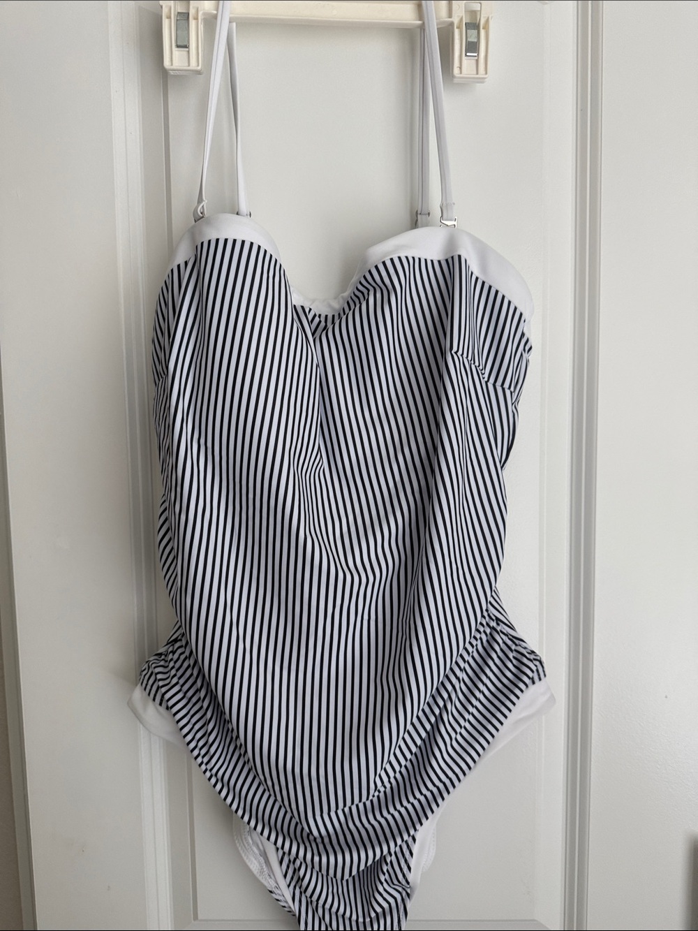 Striped One-Piece Swimsuit in Navy and White